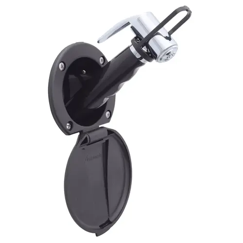 Recessed Shower Black Cup & Lid, Hammer-Head Black Sprayer, 6 ft Stainless Steel Hose Recessed Shower Black Cup & Lid, Hammer-Head Black Sprayer, 6 ft Stainless Steel Hose