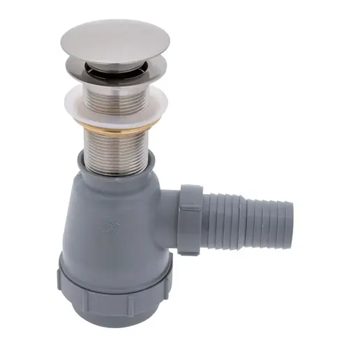 1-3/4" Drain, Touch Trap Sink Drain with Cover no Overflow, 1-1/4" & 1-1/2" Hose Barb Brushed Nickel 1-3/4" Drain, Touch Trap Sink Drain with Cover no Overflow, 1-1/4" & 1-1/2" Hose Barb Brushed Nickel