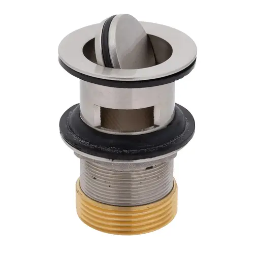1-1/2" Drain, Flip Drain with Overflow, Straight, 1-1/4"-M Thread Adapter Brushed Nickel 1-1/2" Drain, Flip Drain with Overflow, Straight, 1-1/4"-M Thread Adapter Brushed Nickel