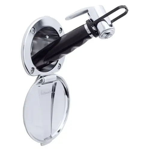 Recessed Shower Chrome Cup & Lid, Hammer-Head Black Sprayer, 6 ft Stainless Steel Hose Recessed Shower Chrome Cup & Lid, Hammer-Head Black Sprayer, 6 ft Stainless Steel Hose