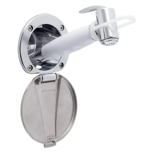 Recessed Shower Chrome Cup with Stainless Steel Lid, Hammer-Head Arctic White Sprayer, 6 ft Stainless Steel Hose Recessed Shower Chrome Cup with Stainless Steel Lid, Hammer-Head Arctic White Sprayer, 6 ft Stainless Steel Hose