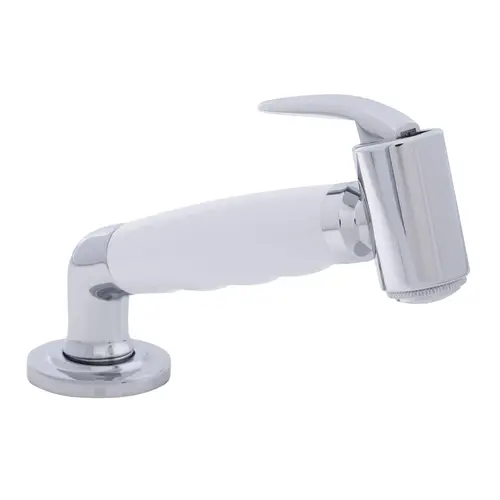 Deck-Mount Sprayer Hammer-Head Arctic White Sprayer w/Elbow, 10 ft White Rubber Hose, Low Profile Holder Deck-Mount Sprayer Hammer-Head Arctic White Sprayer w/Elbow, 10 ft White Rubber Hose, Low Profile Holder