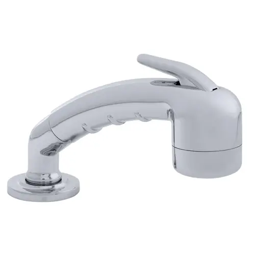 Deck-Mount Sprayer Small Chrome Sprayer No Hook w/Elbow, 10 ft White Rubber Hose, Low Profile Holder Deck-Mount Sprayer Small Chrome Sprayer No Hook w/Elbow, 10 ft White Rubber Hose, Low Profile Holder