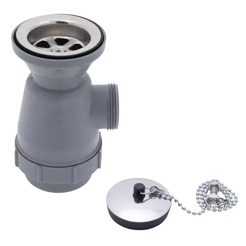 2" Drain, Trap Sink Drain, 1-1/4"-M Thread, w/Chain Stopper Ultra-Mirror Finish 2" Drain, Trap Sink Drain, 1-1/4"-M Thread, w/Chain Stopper Ultra-Mirror Finish