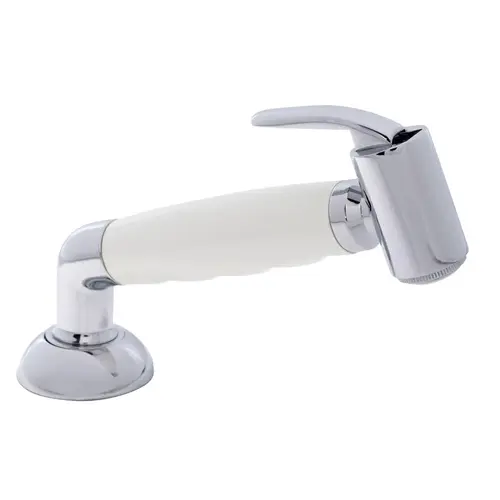 Deck-Mount Sprayer Hammer-Head Warm White Sprayer w/Elbow, 6 ft White Rubber Hose, Elite Holder Deck-Mount Sprayer Hammer-Head Warm White Sprayer w/Elbow, 6 ft White Rubber Hose, Elite Holder