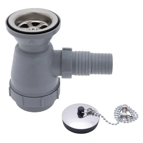 2" Drain, Trap Sink Drain, 1-1/4" & 1-1/2" Hose Barb, w/Chain Stopper Brushed Finish 2" Drain, Trap Sink Drain, 1-1/4" & 1-1/2" Hose Barb, w/Chain Stopper Brushed Finish
