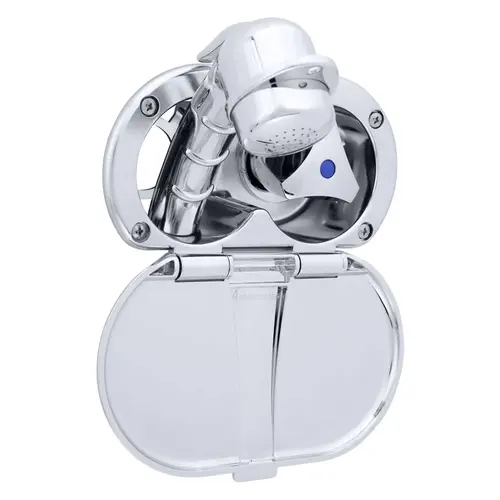 Trinidad Transom Shower Cold Only, Chrome Cup & Lid, Small Chrome Sprayer, 6 ft Stainless Steel Hose, Chrome Trinidad Handle Trinidad Transom Shower Cold Only, Chrome Cup & Lid, Small Chrome Sprayer, 6 ft Stainless Steel Hose, Chrome Trinidad Handle