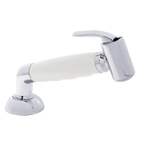 Deck-Mount Sprayer Hammer-Head Warm White Sprayer w/Elbow, 10 ft White Rubber Hose, Elite Holder Deck-Mount Sprayer Hammer-Head Warm White Sprayer w/Elbow, 10 ft White Rubber Hose, Elite Holder