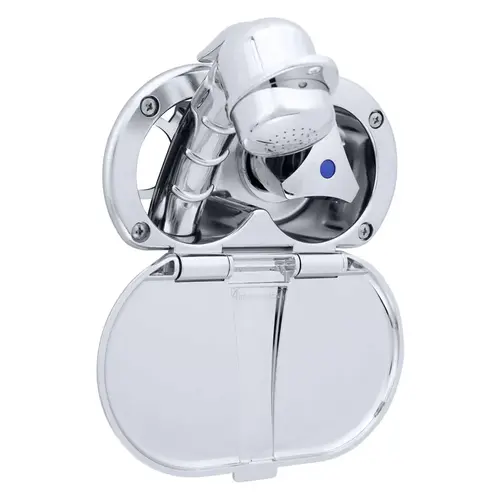 Trinidad Transom Shower Cold Only, Chrome Cup & Lid, Small Chrome Sprayer, 6 ft White Rubber Hose, Chrome Trinidad Handle Trinidad Transom Shower Cold Only, Chrome Cup & Lid, Small Chrome Sprayer, 6 ft White Rubber Hose, Chrome Trinidad Handle