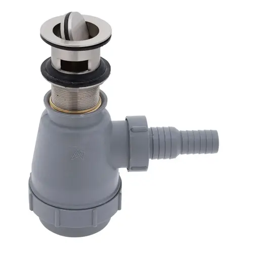 1-1/2" Drain, Flip Trap Sink Drain with Overflow, 3/4" & 1" Hose Barb Brushed Nickel 1-1/2" Drain, Flip Trap Sink Drain with Overflow, 3/4" & 1" Hose Barb Brushed Nickel