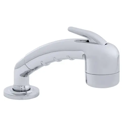 Deck-Mount Sprayer Small Chrome Sprayer No Hook w/Elbow, 6 ft White Rubber Hose, Ultra-Low Profile Holder Deck-Mount Sprayer Small Chrome Sprayer No Hook w/Elbow, 6 ft White Rubber Hose, Ultra-Low Profile Holder