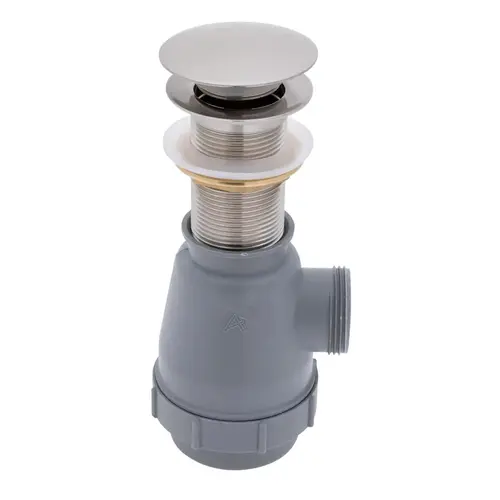 1-3/4" Drain, Touch Trap Sink Drain with Cover no Overflow, 1-1/4"-M Thread Brushed Nickel 1-3/4" Drain, Touch Trap Sink Drain with Cover no Overflow, 1-1/4"-M Thread Brushed Nickel