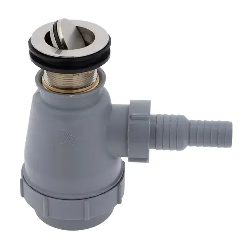 1-1/2" Drain, Flip Trap Sink Drain no Overflow, 3/4" & 1" Hose Barb Brushed Nickel 1-1/2" Drain, Flip Trap Sink Drain no Overflow, 3/4" & 1" Hose Barb Brushed Nickel