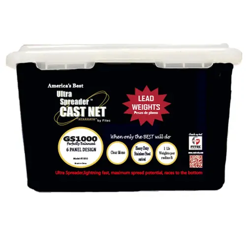 10 ft GS1000 Ultra Spreader Cast Net with Tape Clear Mono Lead, 5/8" Mesh 10 ft GS1000 Ultra Spreader Cast Net with Tape Clear Mono Lead, 5/8" Mesh