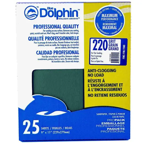 Pro Grade Sandpaper Sheets, 220 Grit, 25-Pack Green Pro Grade Sandpaper Sheets, 220 Grit, 25-Pack Green
