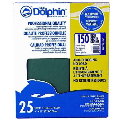 Pro Grade Sandpaper Sheets, 150 Grit, 25-Pack Green Pro Grade Sandpaper Sheets, 150 Grit, 25-Pack Green