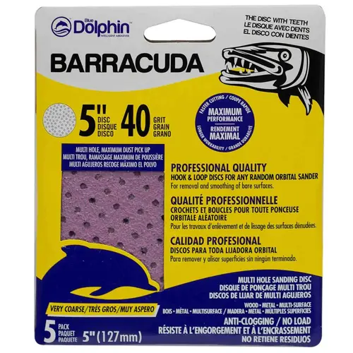 Barracuda 5" Pro Quality Sanding Discs, 40 Grit, 5-Pack Purple Barracuda 5" Pro Quality Sanding Discs, 40 Grit, 5-Pack Purple