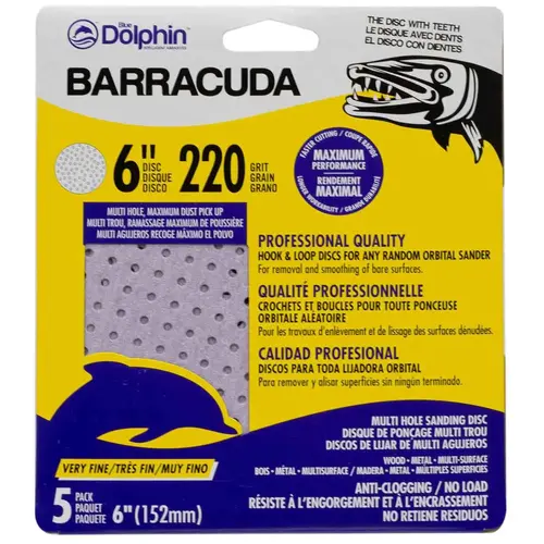 Barracuda 6" Pro Quality Sanding Discs, 220 Grit, 5-Pack Purple Barracuda 6" Pro Quality Sanding Discs, 220 Grit, 5-Pack Purple