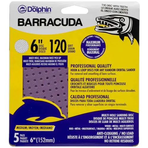 Barracuda 6" Pro Quality Sanding Discs, 120 Grit, 5-Pack Purple Barracuda 6" Pro Quality Sanding Discs, 120 Grit, 5-Pack Purple