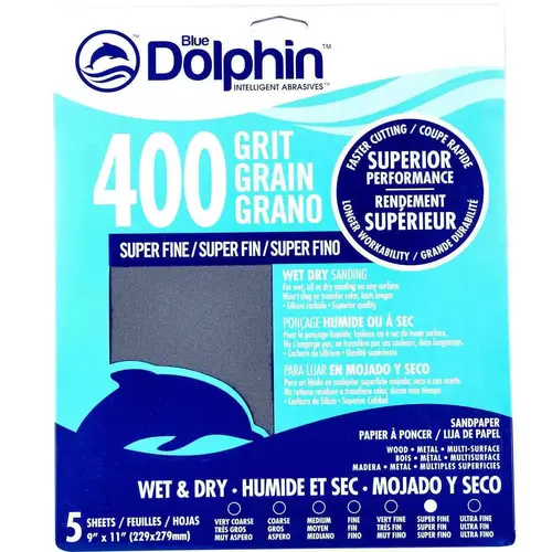 Wet/Dry Sandpaper Sheets, 400 Grit, 5-Pack Gray Wet/Dry Sandpaper Sheets, 400 Grit, 5-Pack Gray