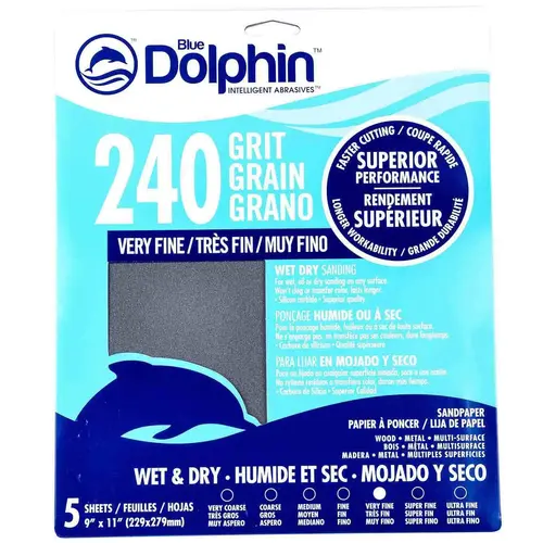 Wet/Dry Sandpaper Sheets, 240 Grit, 5-Pack Gray Wet/Dry Sandpaper Sheets, 240 Grit, 5-Pack Gray