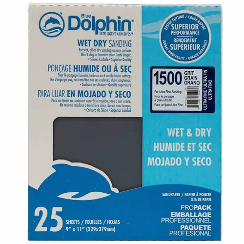Wet/Dry Sandpaper Sheets, 1500 Grit, 25-Pack Gray Wet/Dry Sandpaper Sheets, 1500 Grit, 25-Pack Gray