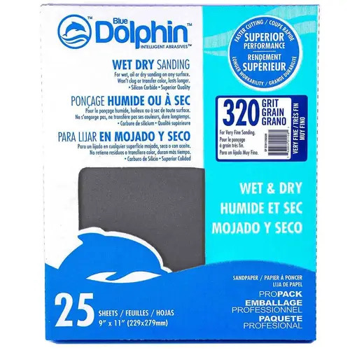 Wet/Dry Sandpaper Sheets, 320 Grit, 25-Pack Gray Wet/Dry Sandpaper Sheets, 320 Grit, 25-Pack Gray