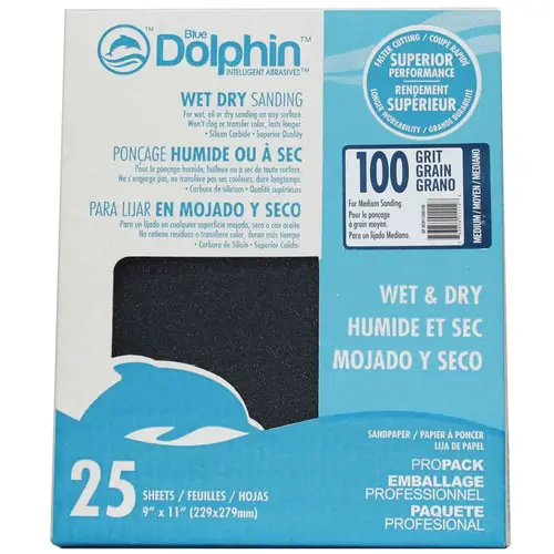 Wet/Dry Sandpaper Sheets, 100 Grit, 25-Pack Gray Wet/Dry Sandpaper Sheets, 100 Grit, 25-Pack Gray