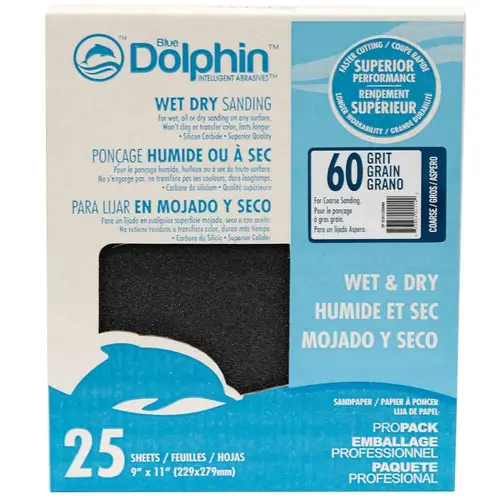 Wet/Dry Sandpaper Sheets, 60 Grit, 25-Pack Gray Wet/Dry Sandpaper Sheets, 60 Grit, 25-Pack Gray