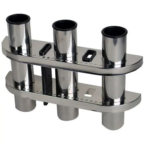 Stainless Steel Triple Rod Holder and Organizer Silver Stainless Steel Triple Rod Holder and Organizer Silver