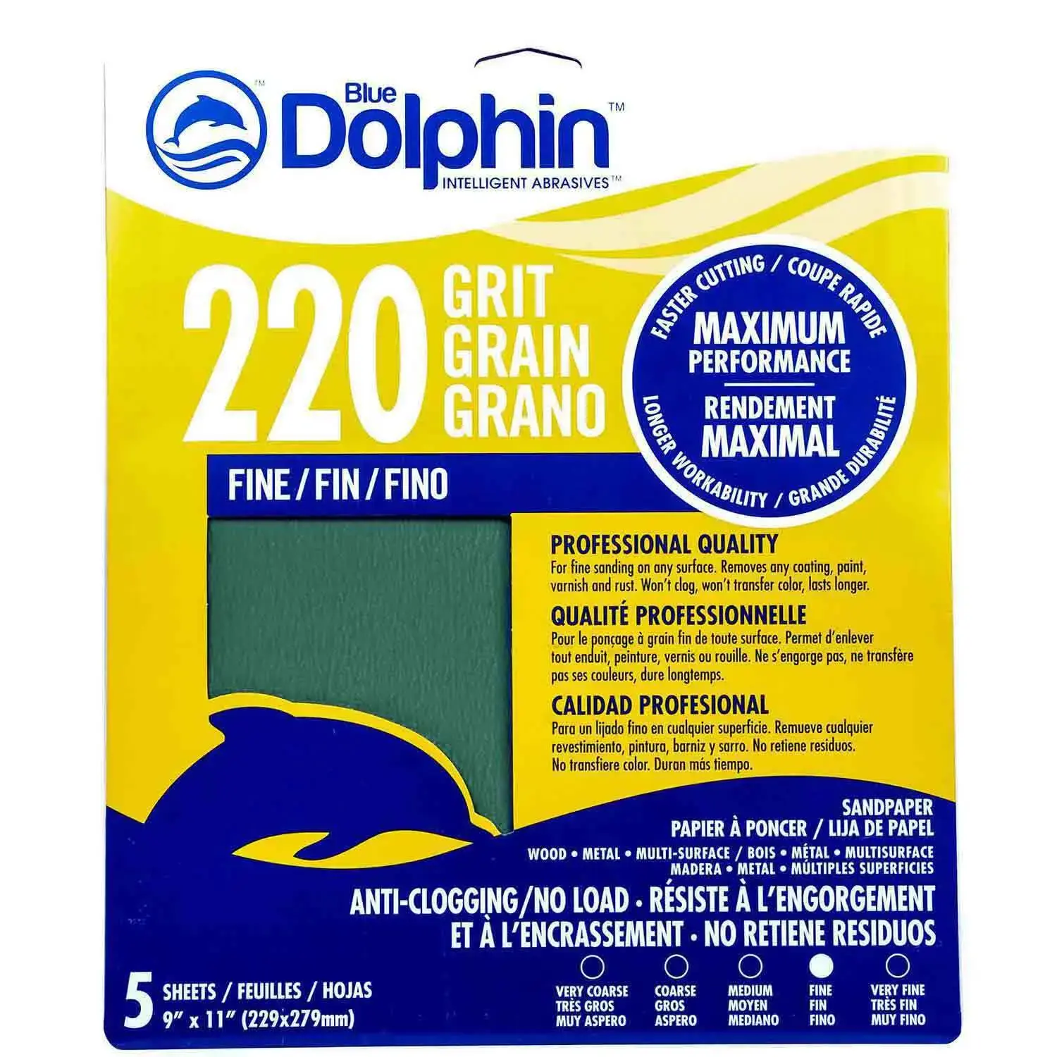 Blue Dolphin Pro Grade Sandpaper Sheets 220 Grit 5-Pack Green SP NL9115-220 Blue Dolphin Pro Grade Sandpaper Sheets 220 Grit 5-Pack Green SP NL9115-220