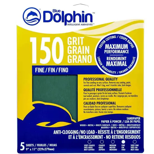Pro Grade Sandpaper Sheets, 150 Grit, 5-Pack Green Pro Grade Sandpaper Sheets, 150 Grit, 5-Pack Green