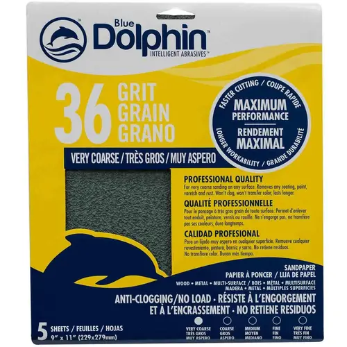 Pro Grade Sandpaper Sheets, 36 Grit, 5-Pack Green Pro Grade Sandpaper Sheets, 36 Grit, 5-Pack Green