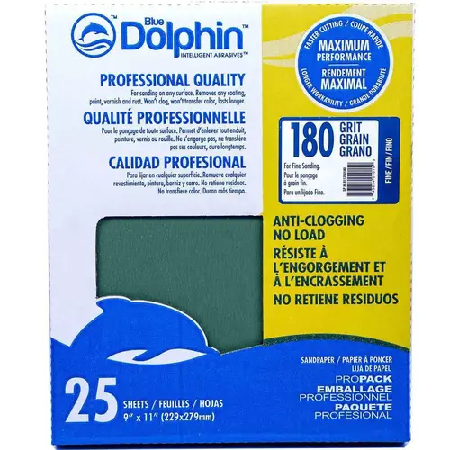 Pro Grade Sandpaper Sheets, 180 Grit, 25-Pack Green Pro Grade Sandpaper Sheets, 180 Grit, 25-Pack Green
