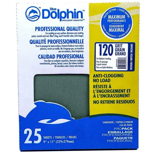 Pro Grade Sandpaper Sheets, 120 Grit, 25-Pack Green Pro Grade Sandpaper Sheets, 120 Grit, 25-Pack Green