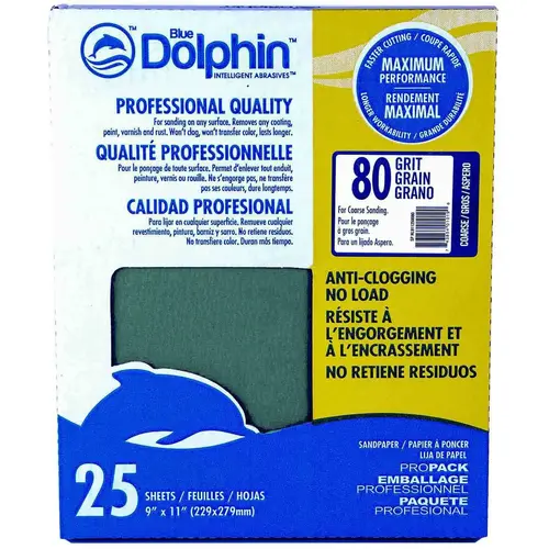 Pro Grade Sandpaper Sheets, 80 Grit, 25-Pack Green Pro Grade Sandpaper Sheets, 80 Grit, 25-Pack Green