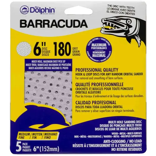 Barracuda 6" Pro Quality Sanding Discs, 180 Grit, 5-Pack Purple Barracuda 6" Pro Quality Sanding Discs, 180 Grit, 5-Pack Purple