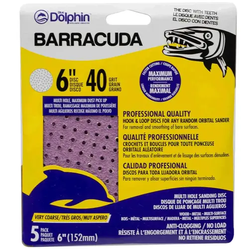 Barracuda 6" Pro Quality Sanding Discs, 40 Grit, 5-Pack Purple Barracuda 6" Pro Quality Sanding Discs, 40 Grit, 5-Pack Purple