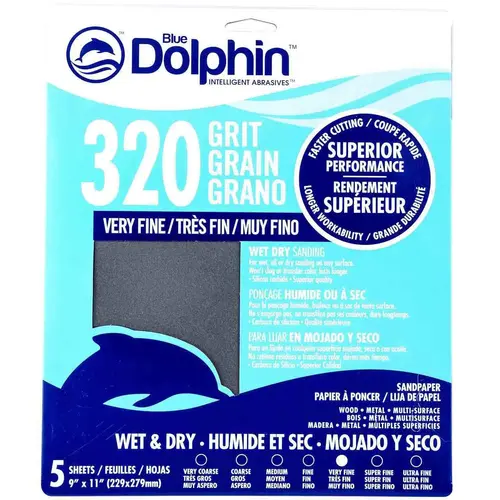 Wet/Dry Sandpaper Sheets, 320 Grit, 5-Pack Gray Wet/Dry Sandpaper Sheets, 320 Grit, 5-Pack Gray