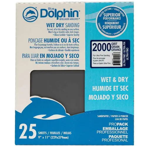 Wet/Dry Sandpaper Sheets, 2000 Grit, 25-Pack Gray Wet/Dry Sandpaper Sheets, 2000 Grit, 25-Pack Gray