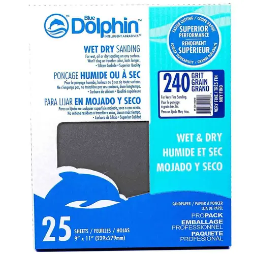 Wet/Dry Sandpaper Sheets, 240 Grit, 25-Pack Gray Wet/Dry Sandpaper Sheets, 240 Grit, 25-Pack Gray