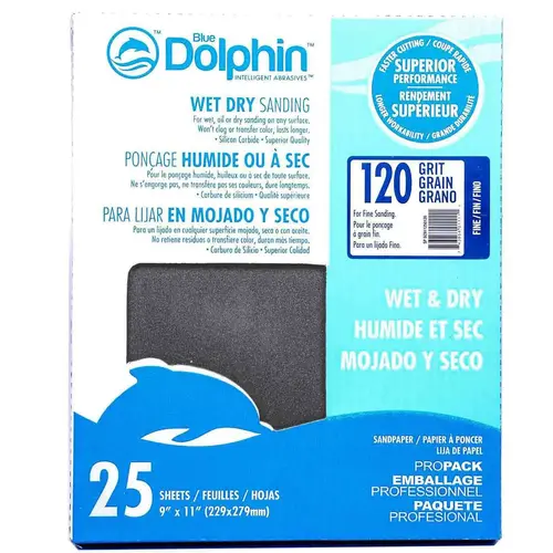 Wet/Dry Sandpaper Sheets, 120 Grit, 25-Pack Gray Wet/Dry Sandpaper Sheets, 120 Grit, 25-Pack Gray