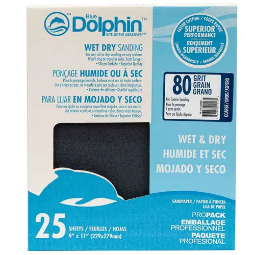 Wet/Dry Sandpaper Sheets, 80 Grit, 25-Pack Gray Wet/Dry Sandpaper Sheets, 80 Grit, 25-Pack Gray