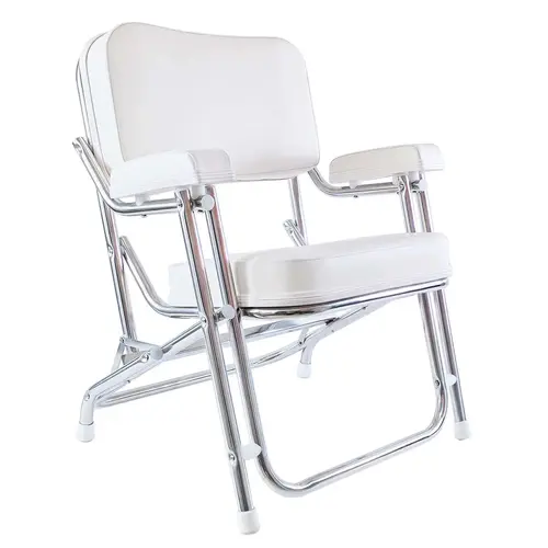 Folding Deck Chair, Aluminum, Bright White Folding Deck Chair, Aluminum, Bright White