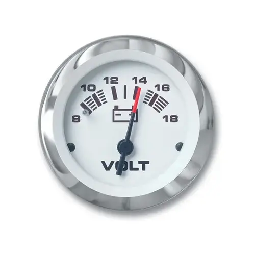 Lido Series Voltmeter Gauge, 8-18V White Lido Series Voltmeter Gauge, 8-18V White