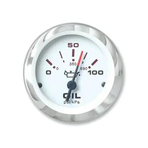 Lido Series Oil Pressure Gauge, 100 psi White Lido Series Oil Pressure Gauge, 100 psi White