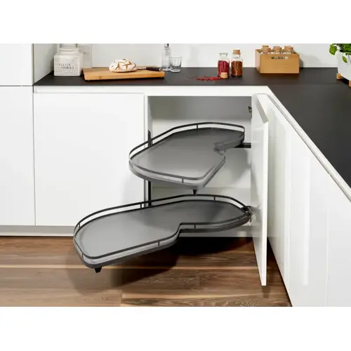 LeMans II Arena Style 2 Shelf Left Swing Blind Corner Kit Anthracite/Anthracite, for 17-3/4" Faceframe Opening, Kessebohmer LeMans II Arena Style 2 Shelf Left Swing Blind Corner Kit Anthracite/Anthracite, for 17-3/4" Faceframe Opening, Kessebohmer