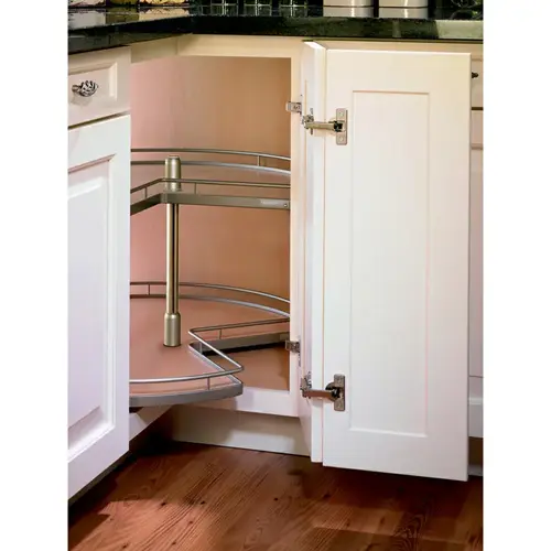 Kessebohmer Arena Plus 28" D x 28-7/8"-29-1/4" H Chrome/Anthracite Kidney Lazy Susan, Independently Rotating 2 Shelves Kessebohmer Arena Plus 28" D x 28-7/8"-29-1/4" H Chrome/Anthracite Kidney Lazy Susan, Independently Rotating 2 Shelves