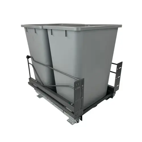 Kessebohmer 15-1/4" Anthracite Bottom Mount Waste Pullout with 2-52 Quart Grey Bins Self-Open/Soft-Close Kessebohmer 15-1/4" Anthracite Bottom Mount Waste Pullout with 2-52 Quart Grey Bins Self-Open/Soft-Close