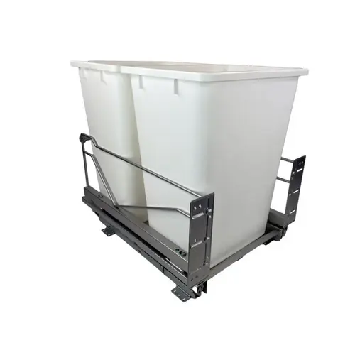 Kessebohmer 15-1/4" Silver Bottom Mount Waste Pullout with 2-36 Quart White Bins Self-Open/Soft-Close Kessebohmer 15-1/4" Silver Bottom Mount Waste Pullout with 2-36 Quart White Bins Self-Open/Soft-Close